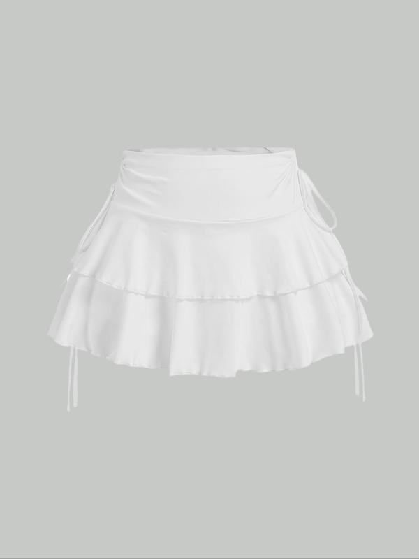 Women's Solid Tie Side Tiered Layer Skirt, Casual Fashion Cozy Skirt for Daily Outdoor Wear, Ladies Bottoms for Summer