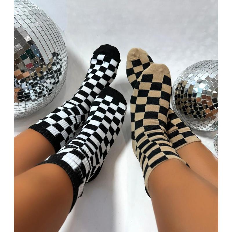 Cutie Checkered Print Cotton Socks