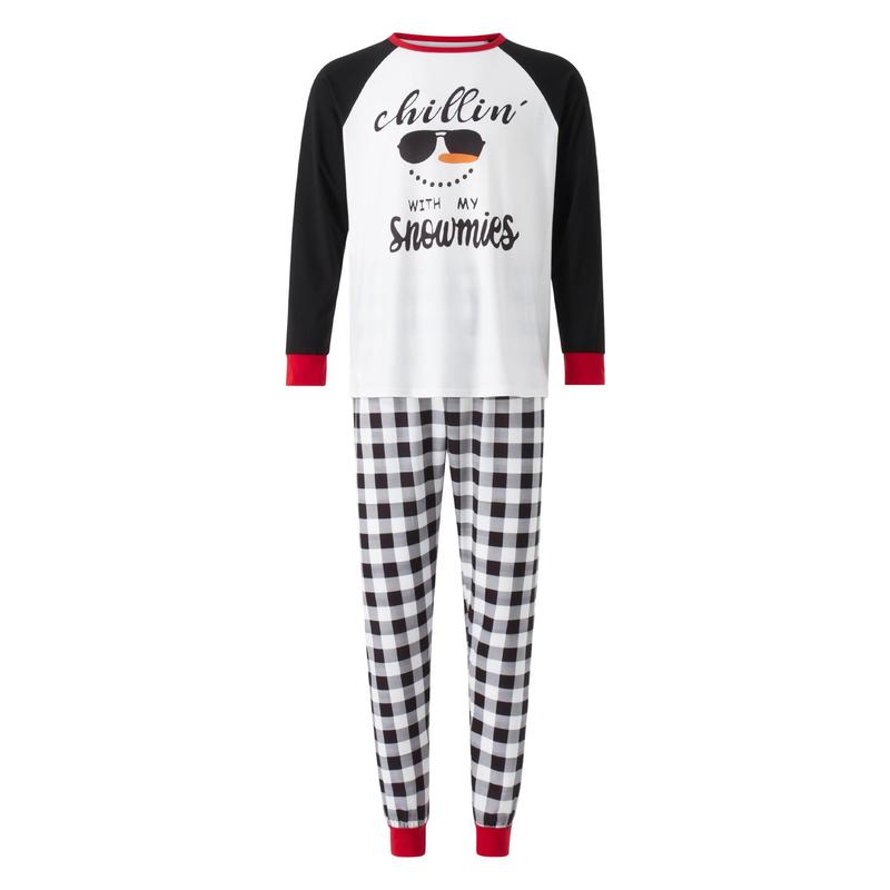 Matching Christmas Pajamas For Family Sunglasses Letter Print Long Sleeve Tops and Plaid Pants Sleepwear