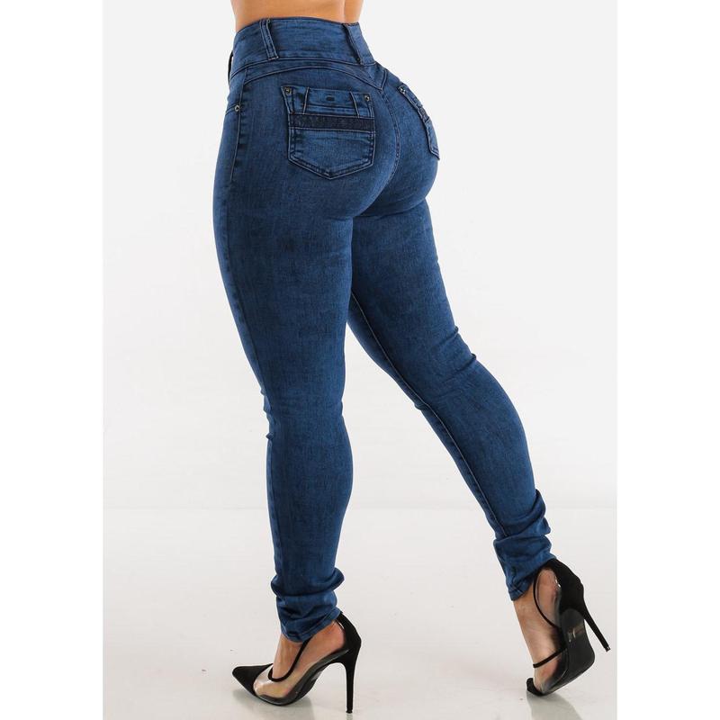 MX JEANS Mid Rise Levantacola Skinny Jeans Dark Acid Wash