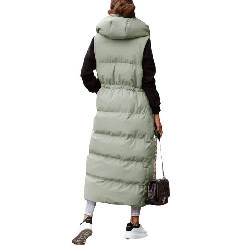 Tankaneo Women's Long Quilted Vest Hooded Maxi Length Sleeveless Puffer Vest Padded Coat Winter Outerwear