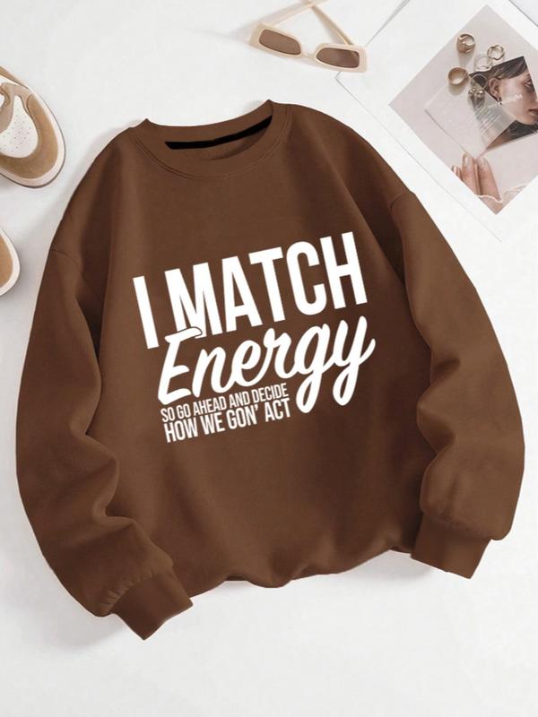 Women's Letter Print Crewneck Sweatshirts, Casual Longsleeves Pullover for Fall & Winter, Crewneck Tops for Lady, Lady Clothes for Daily Wear, Sweatshirts for Women, Comfort Womenswear