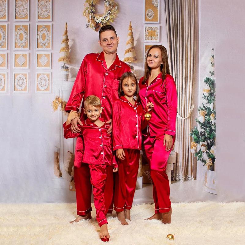 Christmas Pajamas Family Matching Sets Silky Satin Sleepwear Xmas PJS for Women Men Couples Adult Kids,Cute Pajama,Cozy Pajamas Silky Mommy and Me Christmas Pajamas