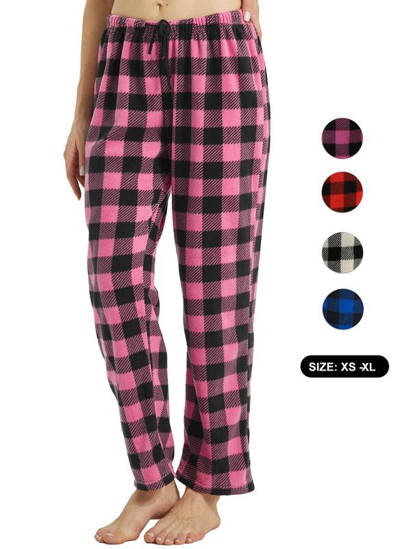 Women's Christmas Theme Plaid Print Drawstring Waist Soft Pajama Pants, Casual Comfy Fuzzy Sleep Bottoms for Winter, Lady's Sleepwear for Indoor Wear