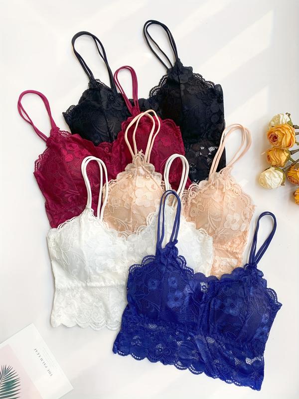 5-Pack Elegant Wireless Lace Sexy Bralettes with Removable , Soft Knit Material for Women's Daywear Lingerie - Assorted Colors Womenswear Comfortable Sexy Underwear Everyday Lady Style Padded