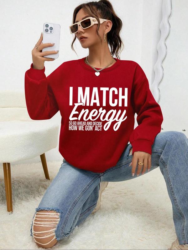 Women's Letter Print Crewneck Sweatshirts, Casual Longsleeves Pullover for Fall & Winter, Crewneck Tops for Lady, Lady Clothes for Daily Wear, Sweatshirts for Women, Comfort Womenswear