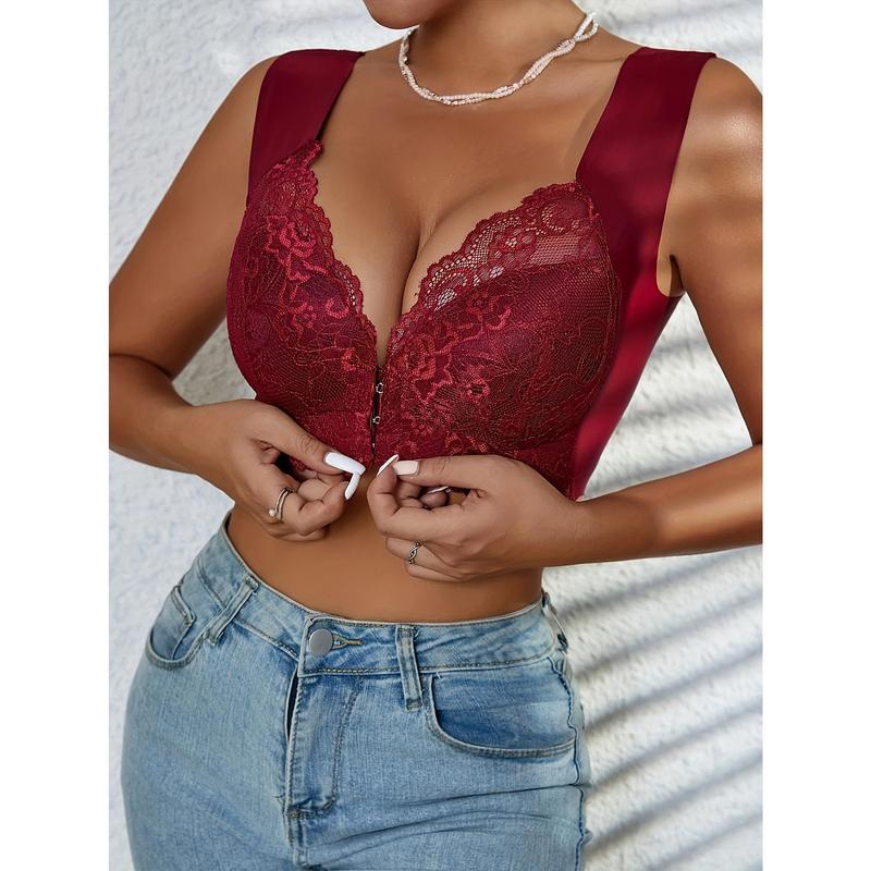 5pcs Elegant Floral Lace Semi Sheer Front Closure Wireless Tank Bra - Everyday Bras for Comfort and Support - Push Up, Comfy, Soft, Breathable, and Adjustable Lingerie for Women fall essential