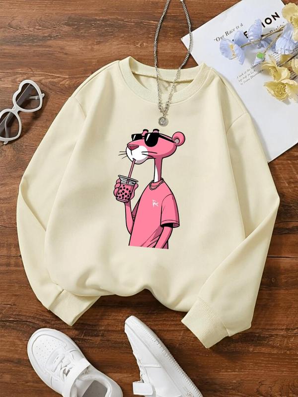 Women's Cartoon Character Print Crew Neck Sweatshirt, Casual Long Sleeve Pullover, Women's Fall & Winter Clothes for Daily Wear