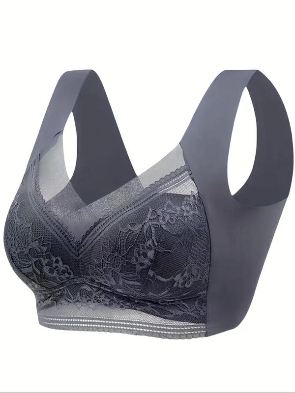 Women's Plain Contrast Floral Lace Wireless Bra, Soft Comfy Breathable Backless Bra, Women's Lingerie for All Seasons, for  Bridal, Fall Clothes 2024