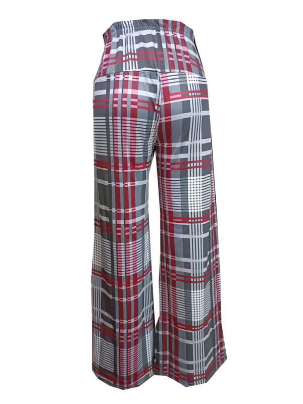 Women's Houndstooth   Plaid Print Elastic Waist Wide Leg Pants, Casual Comfy Trousers for Spring & Fall, Women's Bottoms for Daily Wear