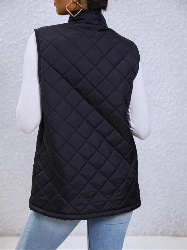 Women's Basic Solid Mock Neck Zip up Quilted Vest Coat, Casual Pocket Zipper Sleeveless Outerwear for Lady Fall & Winter, Minimalist Women's Clothes Tops for Daily Wear, Womenswear