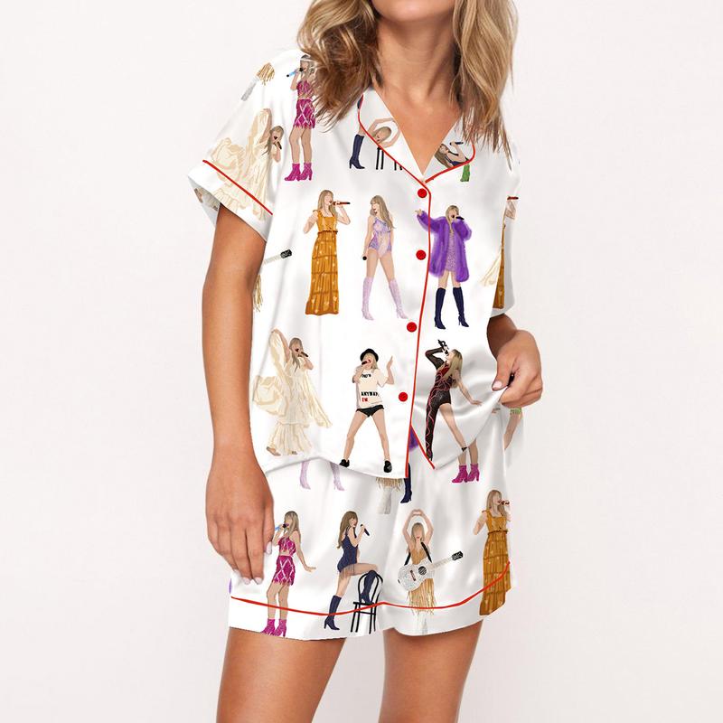 The Eras Tour Film Pajama Set For Women Print Comfy Satin Sleepwear & Loungewear Pjs Printing Silky Top & Bottoms - SHESHOW