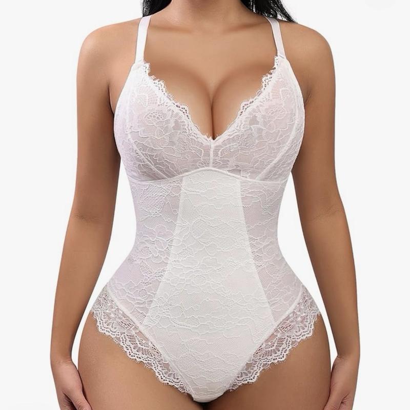 Lace Bodysuit for Women Tummy Control Shapewear V-Neck Sleeveless Tops Breathable Clothing