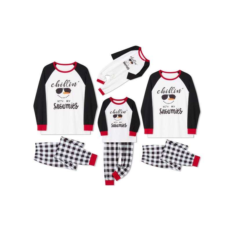 Matching Christmas Pajamas For Family Sunglasses Letter Print Long Sleeve Tops and Plaid Pants Sleepwear