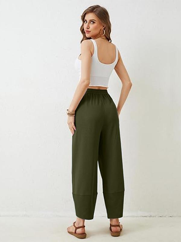 Women's Solid Color Pocket Elastic Waist Pants, Casual Comfy Tulip Hem Trousers for Daily Wear, Ladies Bottoms for All Seasons