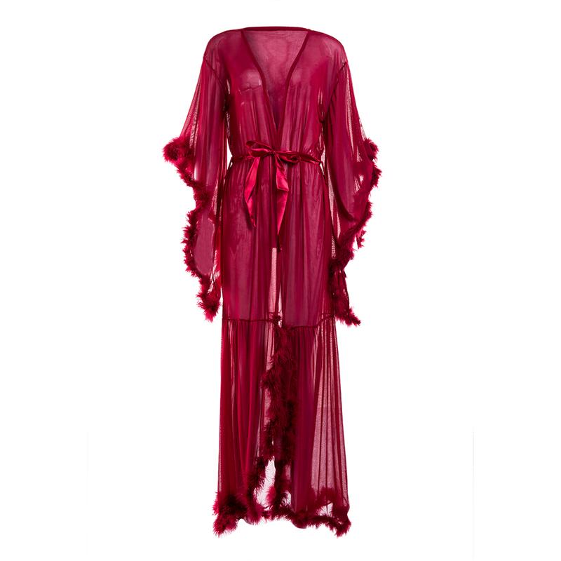 Women Long Sleeve Plush Robe Luxury Kimono See Through Extra Long Babydoll Nightgown Dress