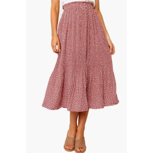 2024 New Arrival Hot Sale Women's High Waist Dots Pleated Skirt Mid-Length Skirt with Pockets