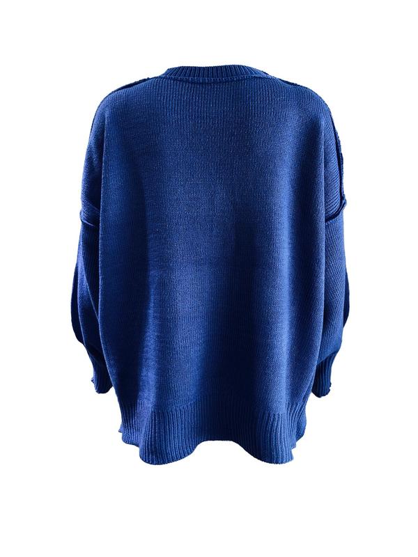 Women's Plain Split Hem Drop Shoulder Sleep Top, Casual Long Sleeve Mock Neck Jumper for Spring & Fall, Fashion Ladies' Knitwear for Daily Wear