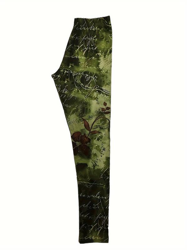 Women's Plants Print Elastic Waist Leggings, Casual Comfy Skinny Pants for Daily Wear, Ladies Bottoms for All Seasons