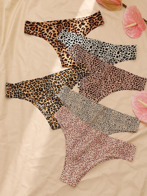 Women's 6pcs Leopard Print Drop Waist Panty, Comfy Breathable Seamless Panties for Daily Wear, Women's Knicker for All Seasons