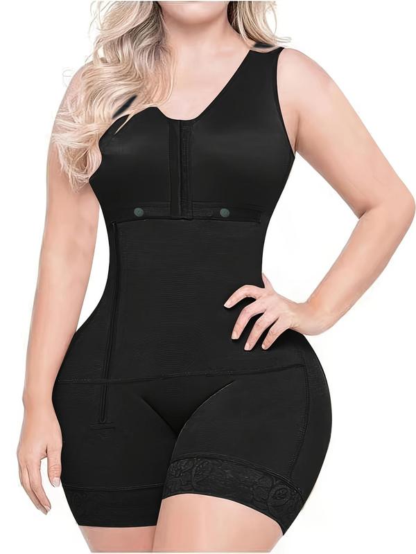 Women's Solid Contrast Lace Hook & Eye Closure Zipper Design Shapewear Romper, Shapewear Bodysuit for Women 2024,  Casual Comfy Tummy Control Butt Lifting Shaper, Ladies Shapewear for All Seasons