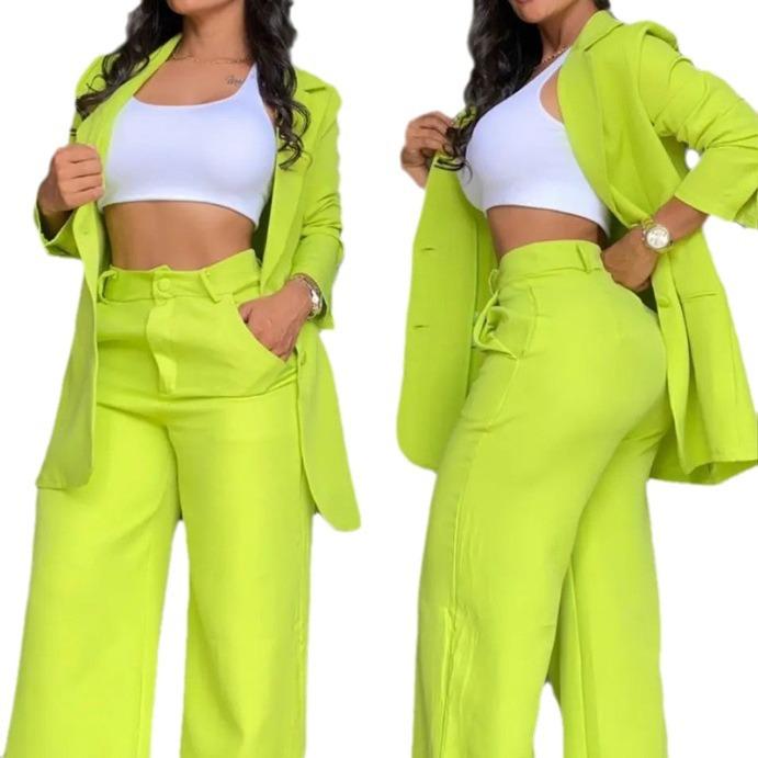 Comfortable and elegant solid color slit lapel suit pocket straight pants suit women fashion clothing