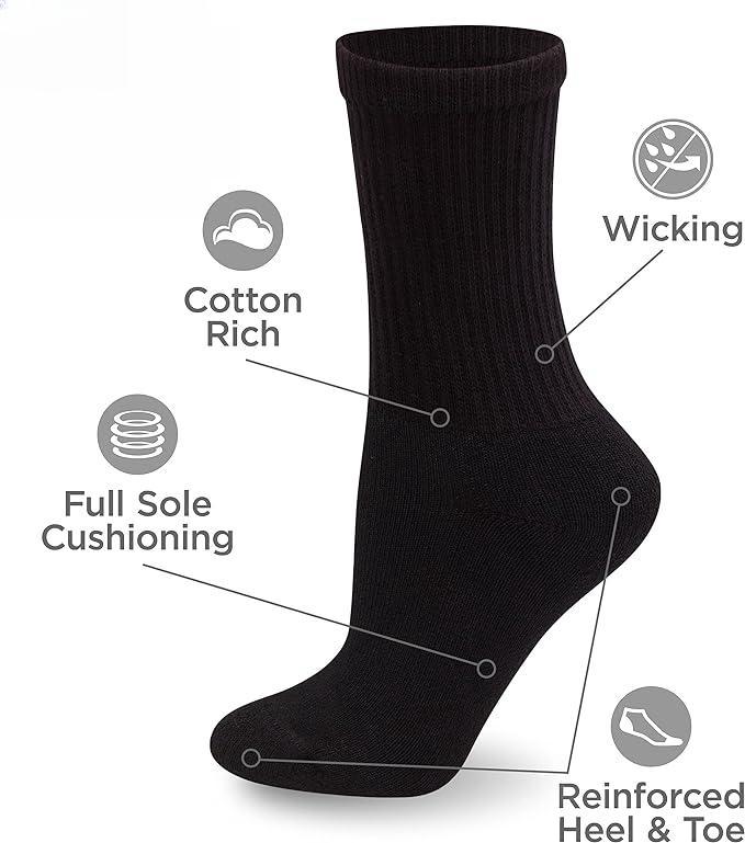 Women's Value, Crew Soft Moisture-Wicking Socks, Available in 10 Packs