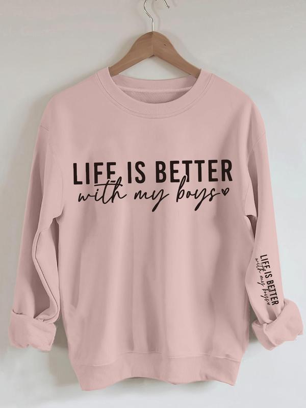 Women's Letter Print Round Neck Sweatshirt, Casual Long Sleeve Crew Neck Pullover for Spring & Fall, Fashion Women's Top for Daily Wear