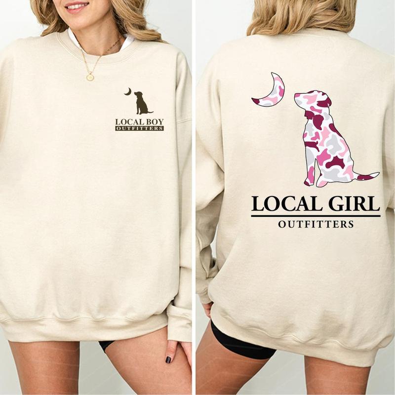 Local Girl Pink Camouflage Dog And Moon 2-Side Hoodie Sweatshirt, Local Girl Outfitters Tee, Cotton Fabric Shirt, Top Trending