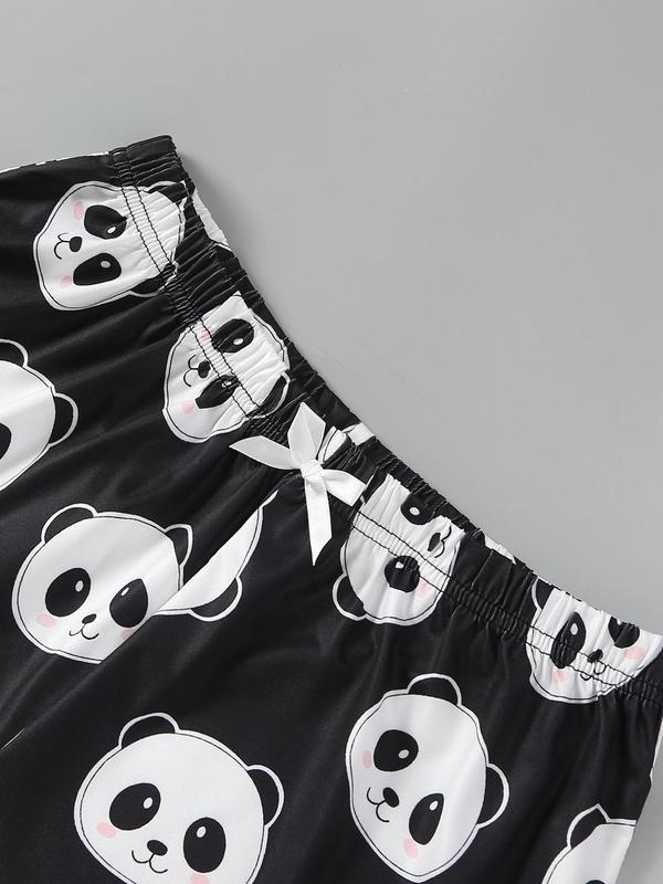 Women's Chic Halloween Skull Panda Halloween Print Lettuce Trim Graphic Loungewear Pajama Set, Lady Casual Comfortable Sleeveless Crop Tops & Shorts Set, Women's Sleepwear for Summer Homewear, All-match Wear, Womenswear Pajama