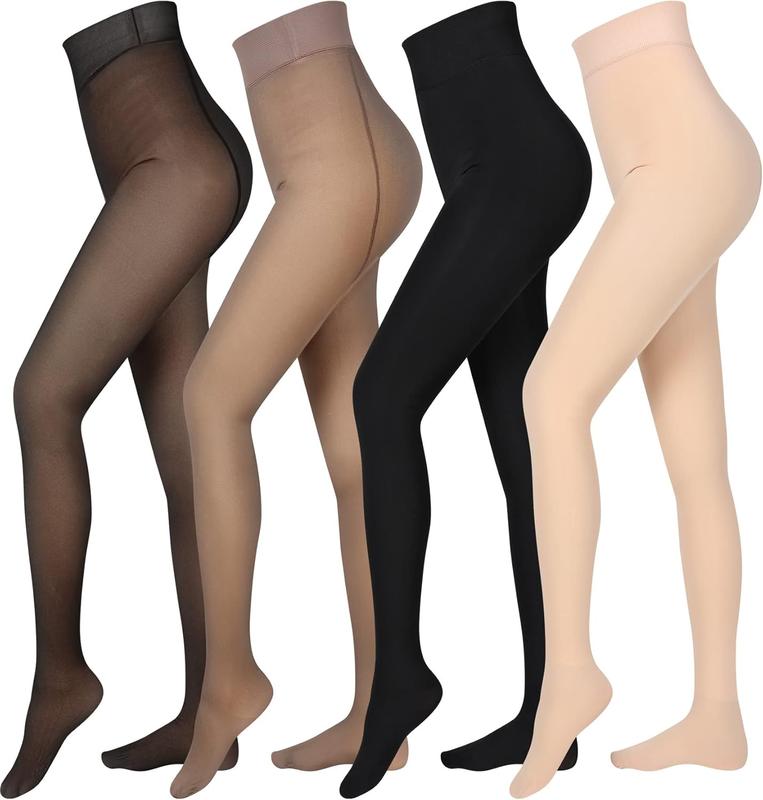 4 Pairs Fleece Lined Tights Women Fleece Lined Leggings Translucent Winter Sheer Tights Warm Pantyhose for Women