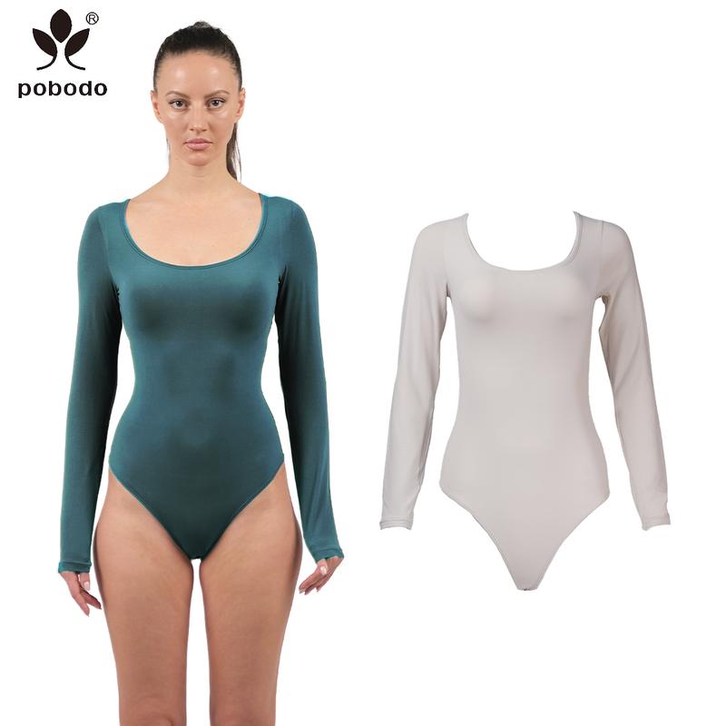 Pobodo Winter tight casual cost-effective two-piece set Women's Seamless Shape Long Sleeve Thong Top Lingerie Comfortable Women's Basic