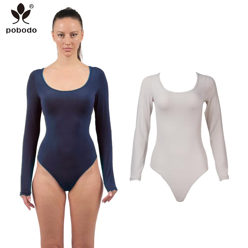 Pobodo Winter tight casual cost-effective two-piece set Women's Seamless Shape Long Sleeve Thong Top Lingerie Comfortable Women's Basic