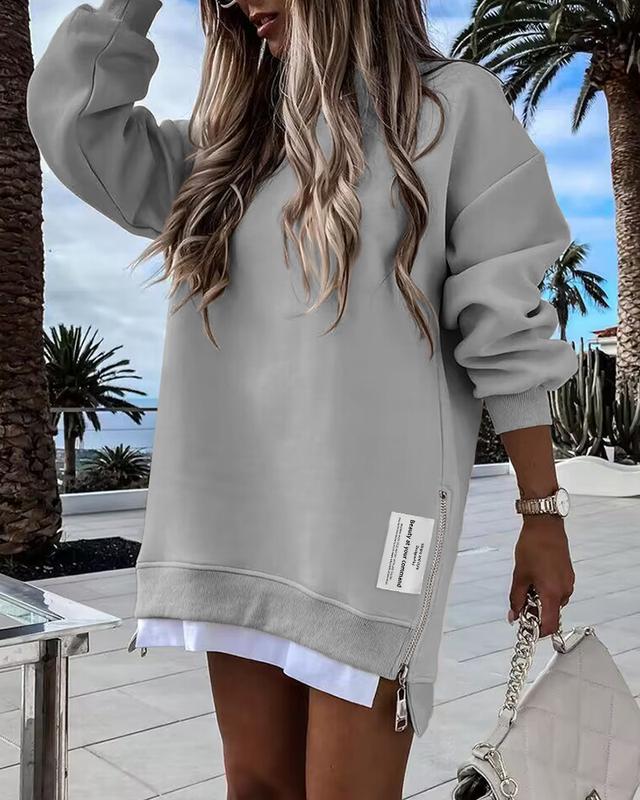 Chicme Long Sleeve Zipper Design Sweatshirt Dress